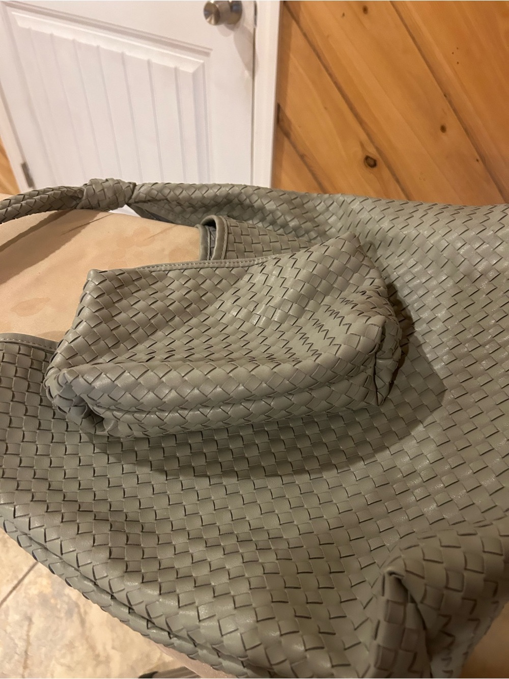 Woven Leather Hobo Bag in light Sage Green